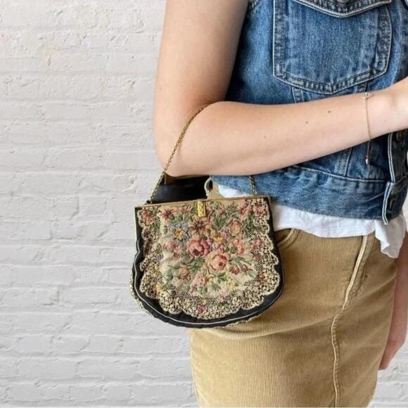 Vintage Antique Needlepoint Purse – Possibly English Mid-Century Floral Handbag - Picture 3 of 8